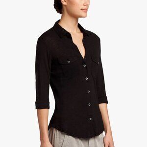 James Perse | Button Up Shirt Slub Side Panel Shirt in Black Size 1
